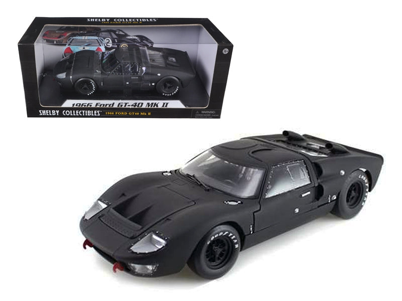 1966 Ford GT-40 GT40 MK 2 Matt Black 1/18 Diecast Car Model by Shelby Collectibles W2B