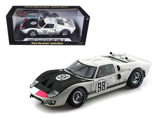 1966 Ford GT-40 MK 2 #98 White 1/18 Diecast Car Model by Shelby Collectibles Shelby Collectibles