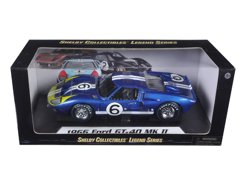 1966 Ford GT-40 MK 2 Blue #6 1/18 Diecast Car Model by Shelby Collectibles Shelby Collectibles
