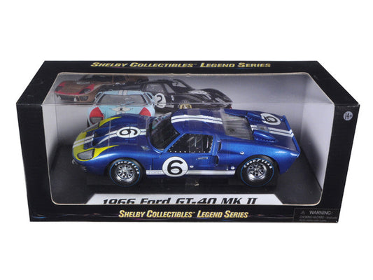 1966 Ford GT-40 MK 2 Blue #6 1/18 Diecast Car Model by Shelby Collectibles Shelby Collectibles