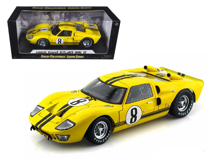 1966 Ford GT-40 MK II #8 Yellow with Black Stripes 1/18 Diecast Model Car by Shelby Collectibles-0
