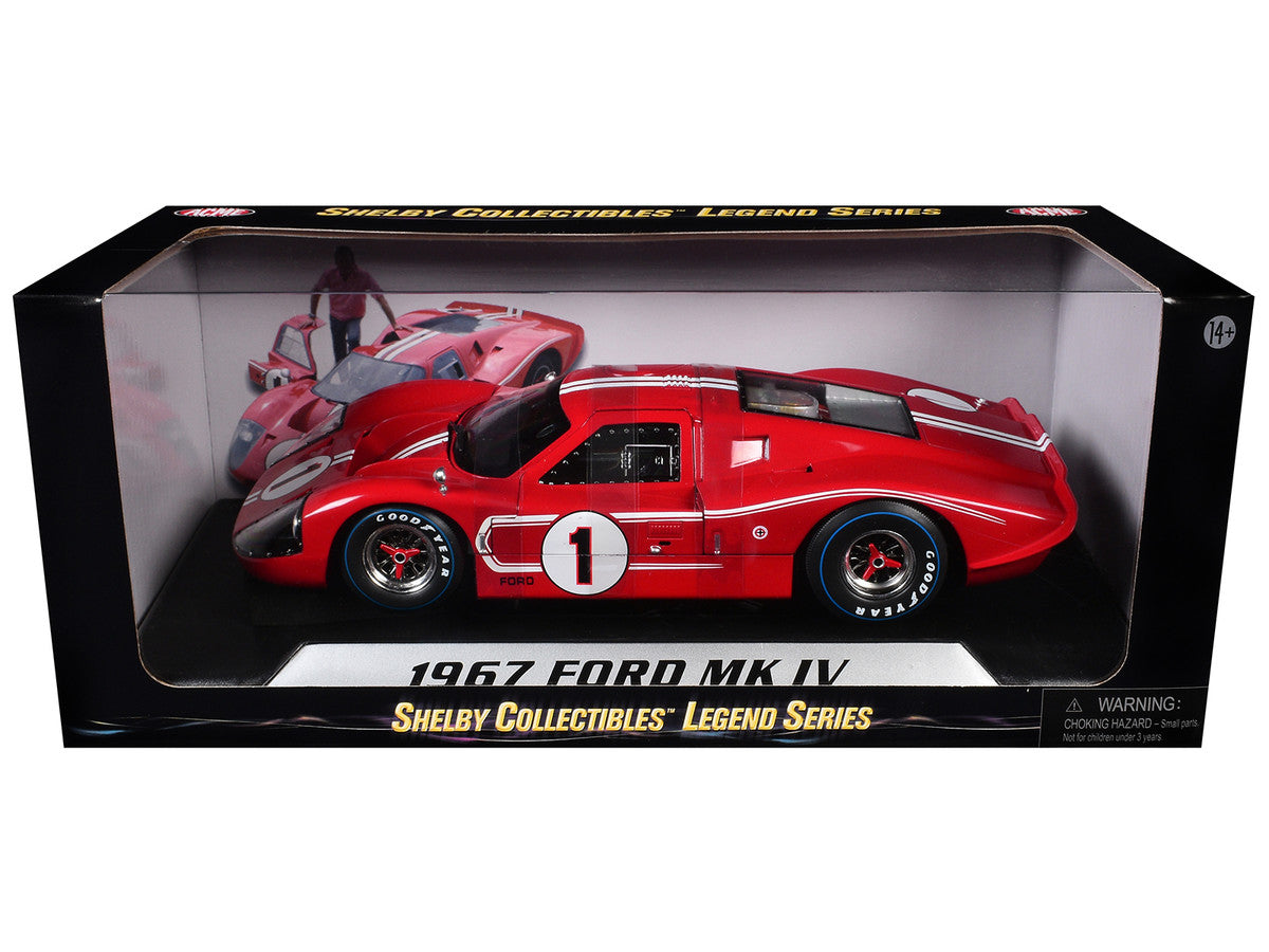 Ford GT MK IV #1 Red with White Stripes 24H of Le Mans (1967) 1/18 Diecast Model Car by Shelby Collectibles-1
