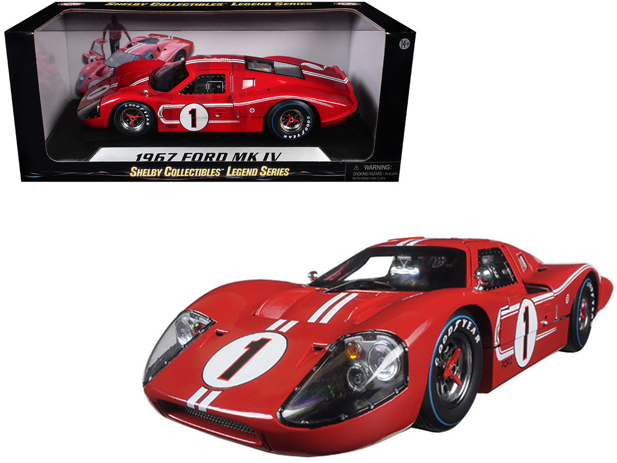 Ford GT MK IV #1 Red with White Stripes 24H of Le Mans (1967) 1/18 Diecast Model Car by Shelby Collectibles-2