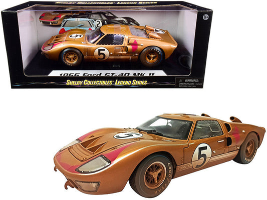 1966 Ford GT-40 MK II #5 Gold After Race (Dirty Version) 1/18 Diecast Model Car by Shelby Collectibles Shelby Collectibles