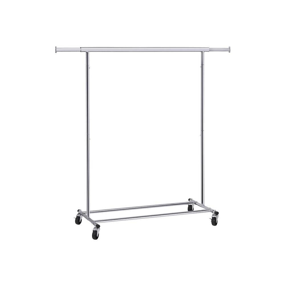 Heavy Duty Chrome Plated Silver Metal Garment Rack Clothes Hanging Bar on Wheels