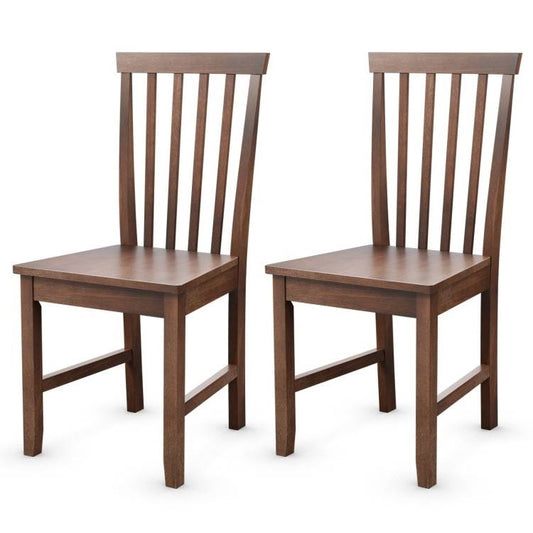Set of 2 Solid Wood Armless Mission Style Dining Chairs in Walnut Brown Finish