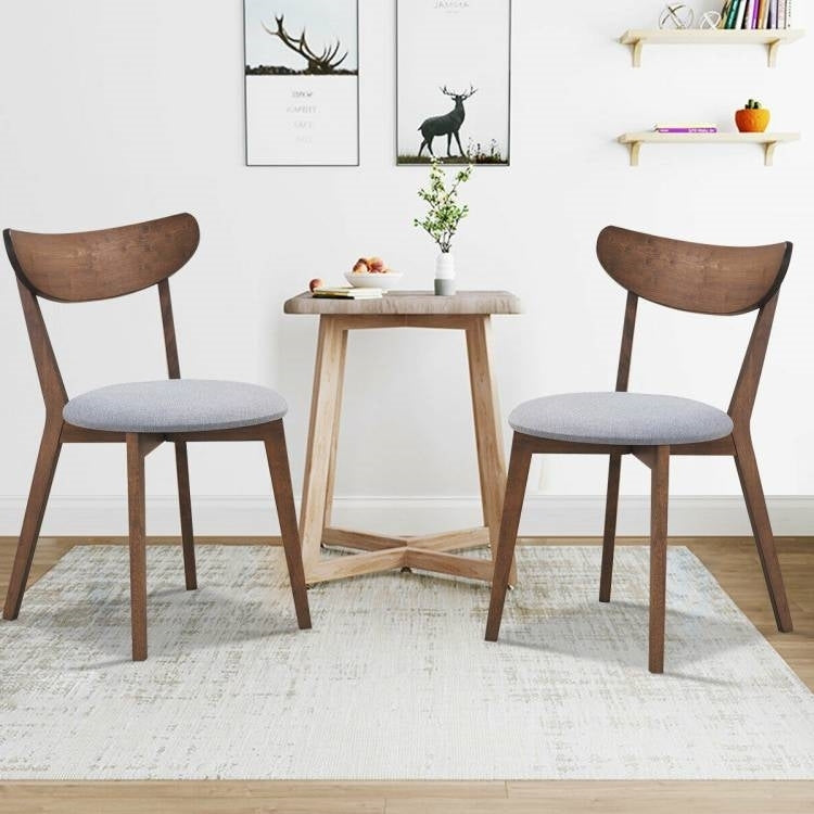 Set of 2 Mid-Century Modern Curved Back Wood Dining Chair Grey Upholstered Seat