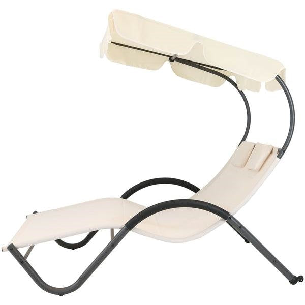 2 Person Off White Outdoor Patio Chaise Lounger Chair Canopy Bed with Pillows FastFurnishings
