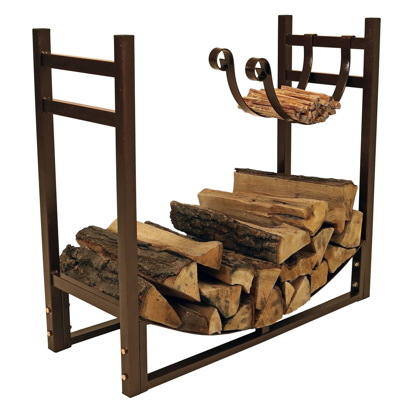 Bronze Metal Indoor/Outdoor Firewood Log Rack with Removeable Kindle Holder FastFurnishings