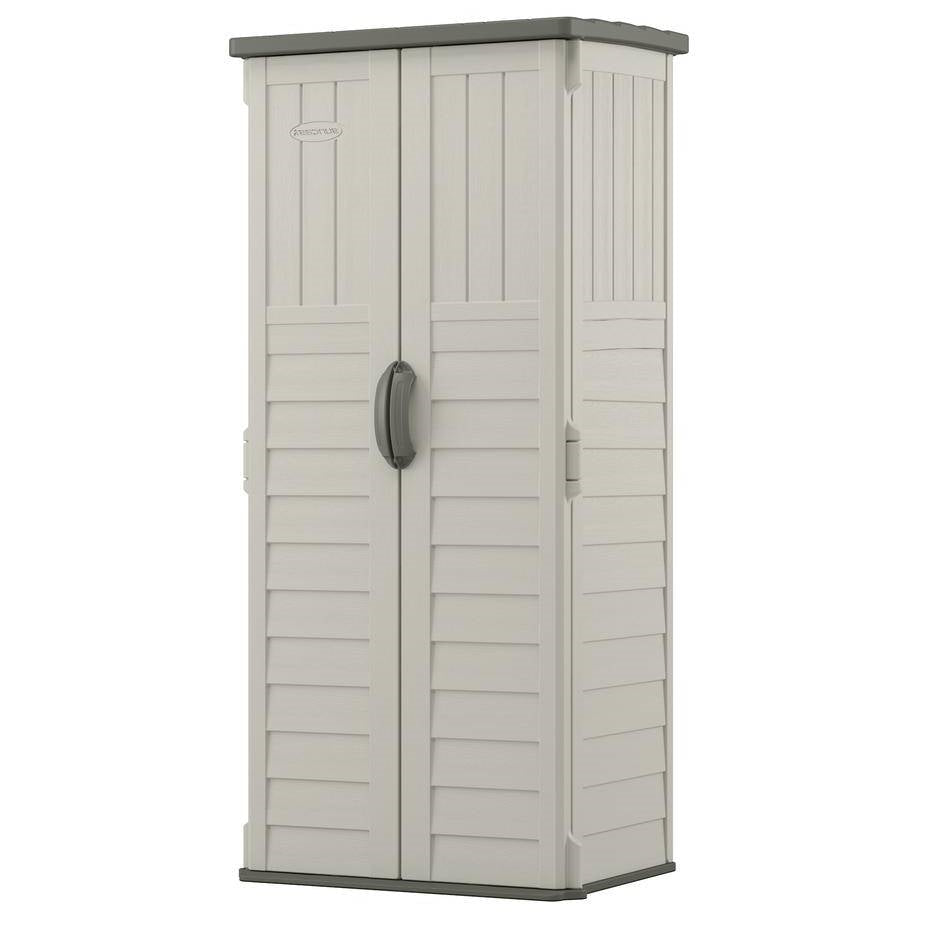 Outdoor Heavy Duty 22 Cubic Ft Vertical Garden Storage Shed in Taupe Grey FastFurnishings