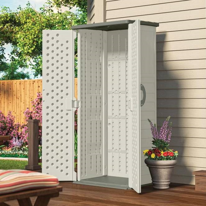 Outdoor Heavy Duty 22 Cubic Ft Vertical Garden Storage Shed in Taupe Grey FastFurnishings
