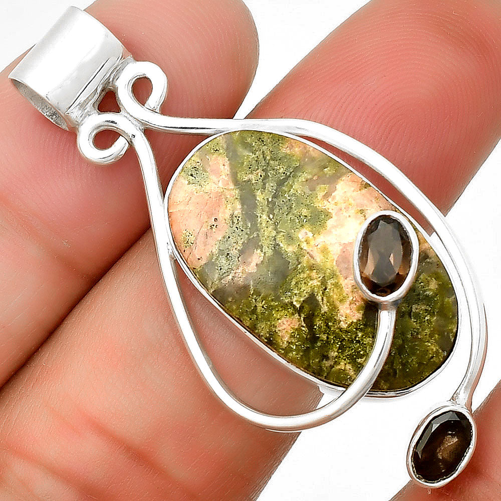 Natural Unakite & Smoky Quartz Pendant P-1051 SDP133993 DESIRE GEM