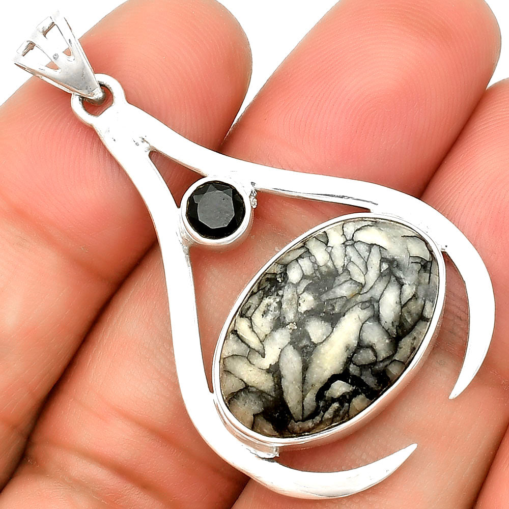 Natural Pinolith Stone & Black Onyx Pendant P-1057 SDP134004 DESIRE GEM