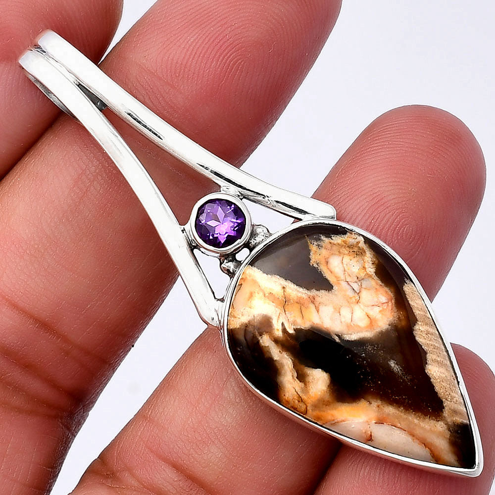 Natural Peanut Wood & Amethyst Pendant P-1006 SDP142994 DESIRE GEM