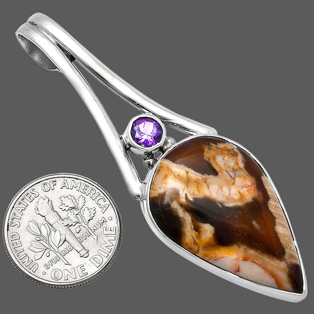 Natural Peanut Wood & Amethyst Pendant P-1006 SDP142994 DESIRE GEM