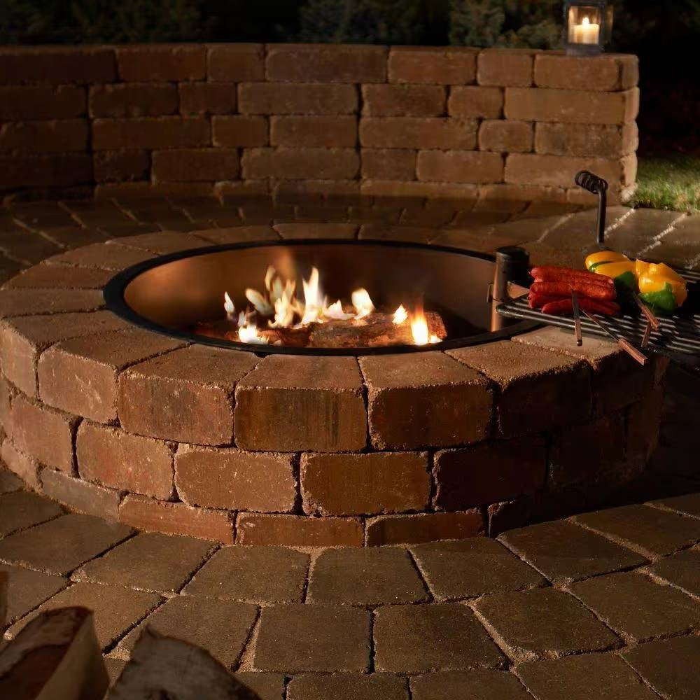 48-in Outdoor Round Concrete Block Stone Fire Pit Kit with Cooking Grill Grate FastFurnishings