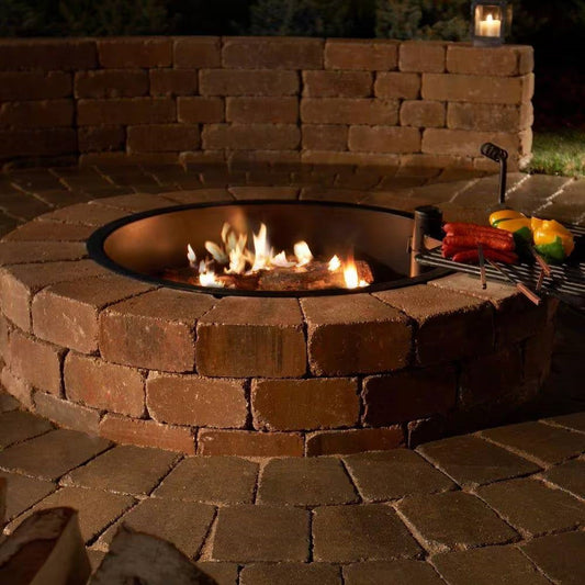 48-in Outdoor Round Concrete Block Stone Fire Pit Kit with Cooking Grill Grate FastFurnishings