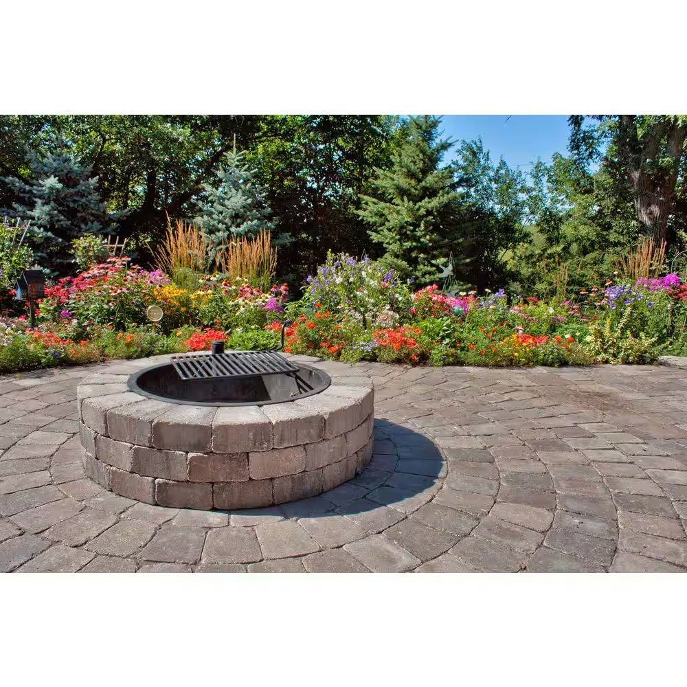 48-in Outdoor Round Concrete Block Stone Fire Pit Kit with Cooking Grill Grate FastFurnishings
