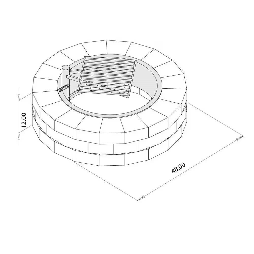 48-in Outdoor Round Concrete Block Stone Fire Pit Kit with Cooking Grill Grate FastFurnishings