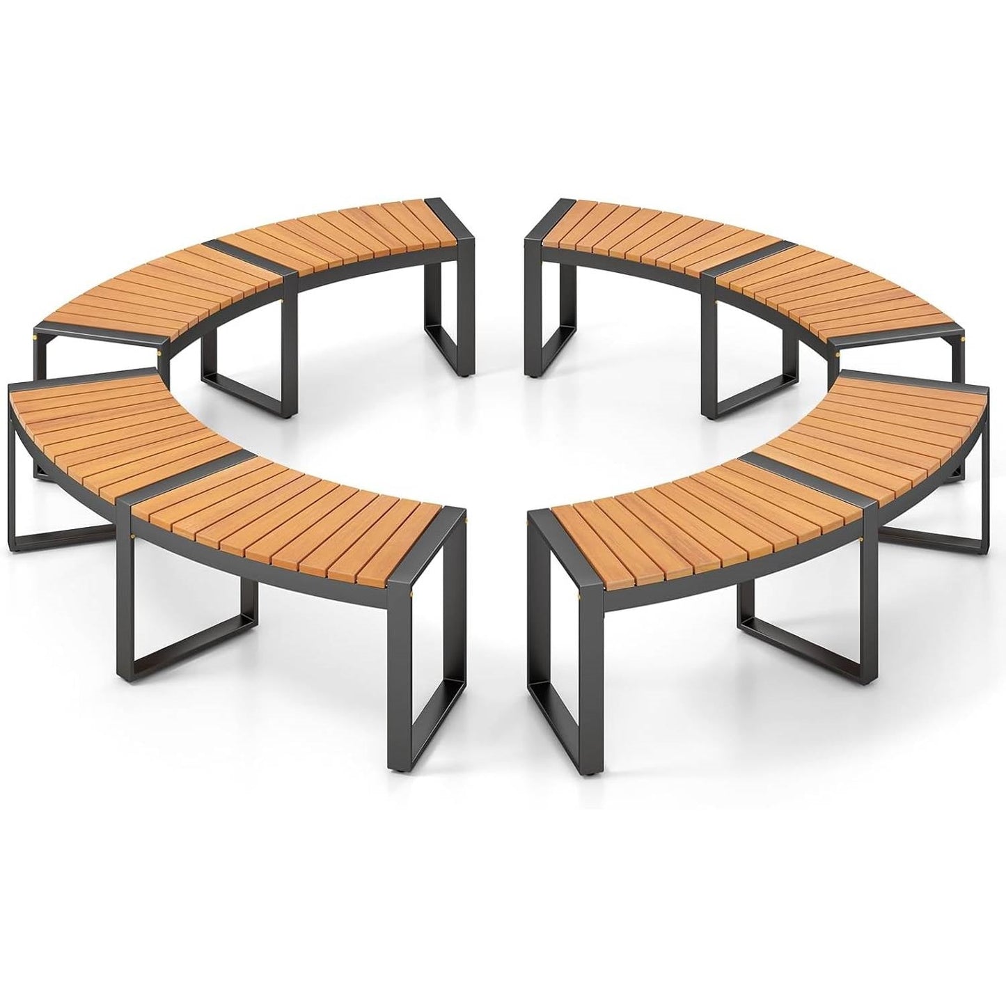 Set of 4 - Round Outdoor Metal Wood Backless Bench - Around Table Tree Fire Pit FastFurnishings