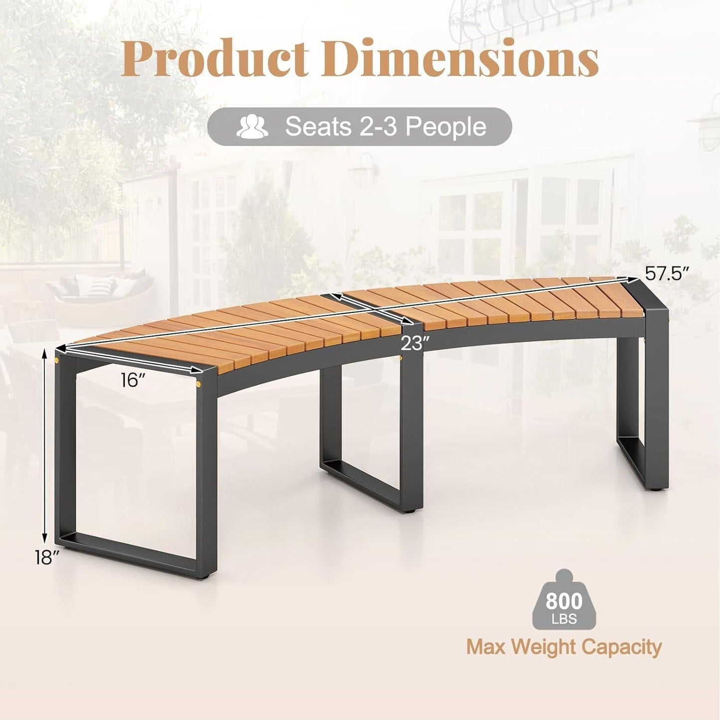 Set of 4 - Round Outdoor Metal Wood Backless Bench - Around Table Tree Fire Pit FastFurnishings