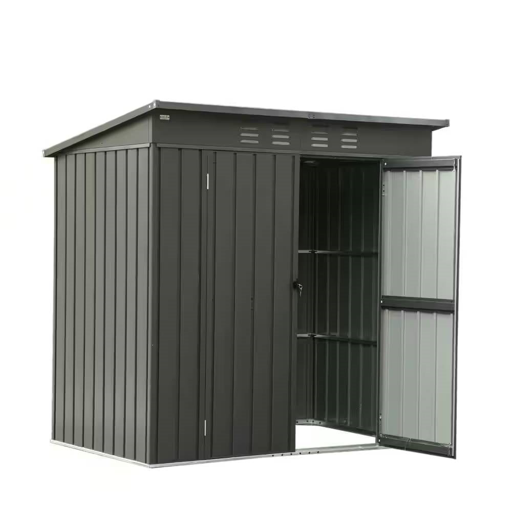 Outdoor Black Galvanized Steel Metal Storage Shed - 6ft. x 4 ft. FastFurnishings