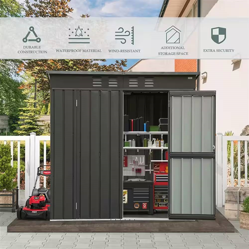 Outdoor Black Galvanized Steel Metal Storage Shed - 6ft. x 4 ft. FastFurnishings