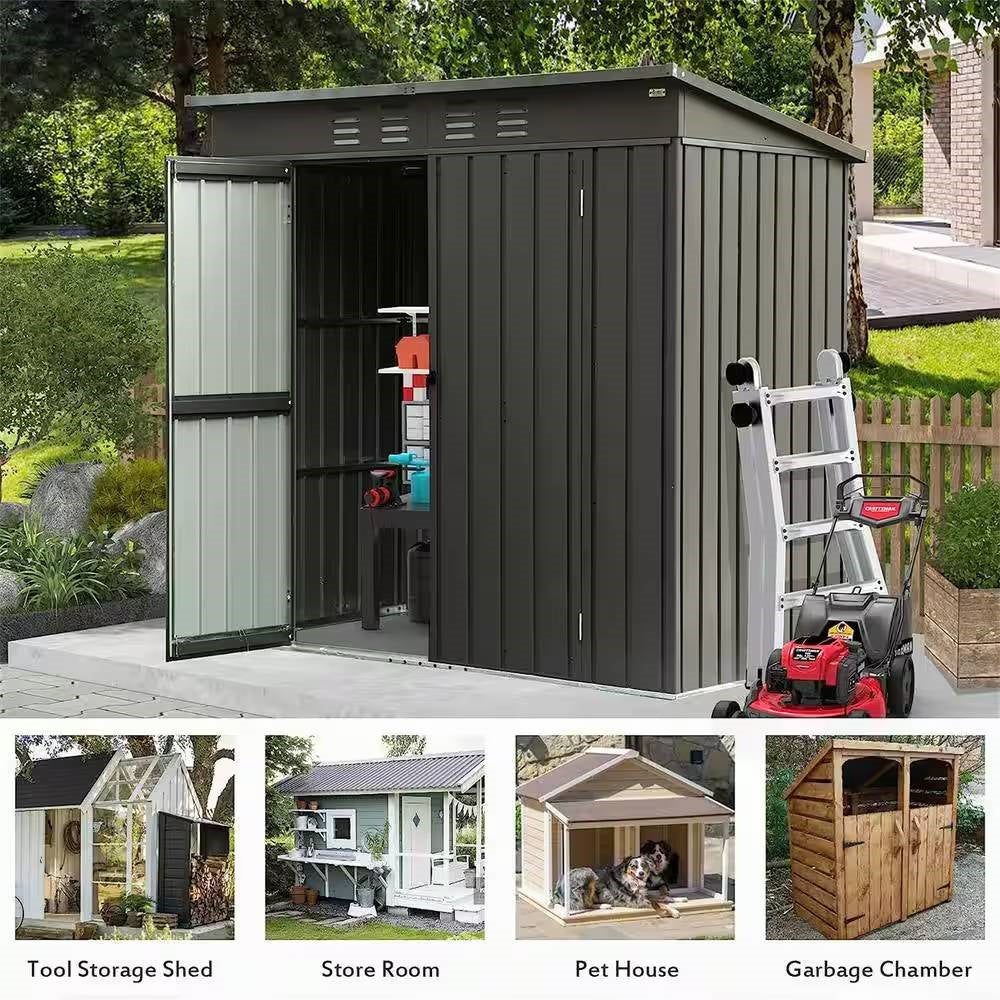 Outdoor Black Galvanized Steel Metal Storage Shed - 6ft. x 4 ft. FastFurnishings