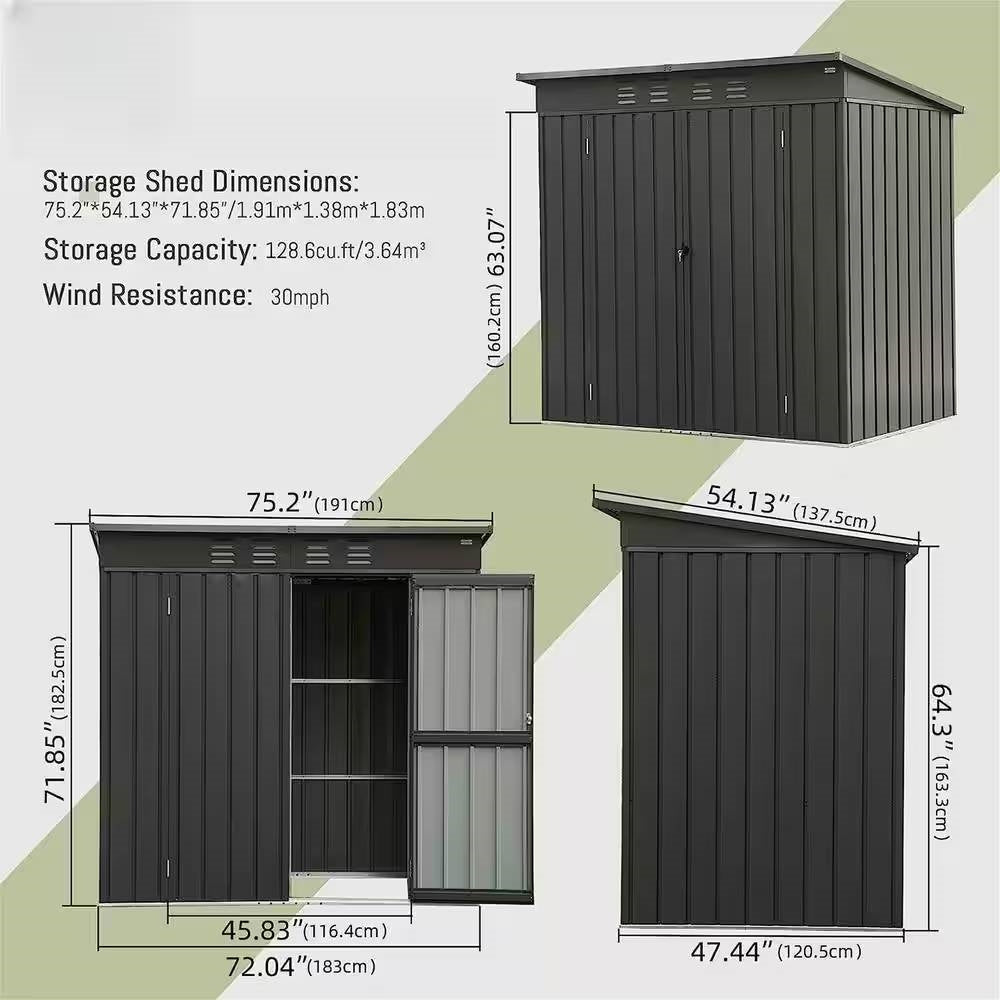 Outdoor Black Galvanized Steel Metal Storage Shed - 6ft. x 4 ft. FastFurnishings