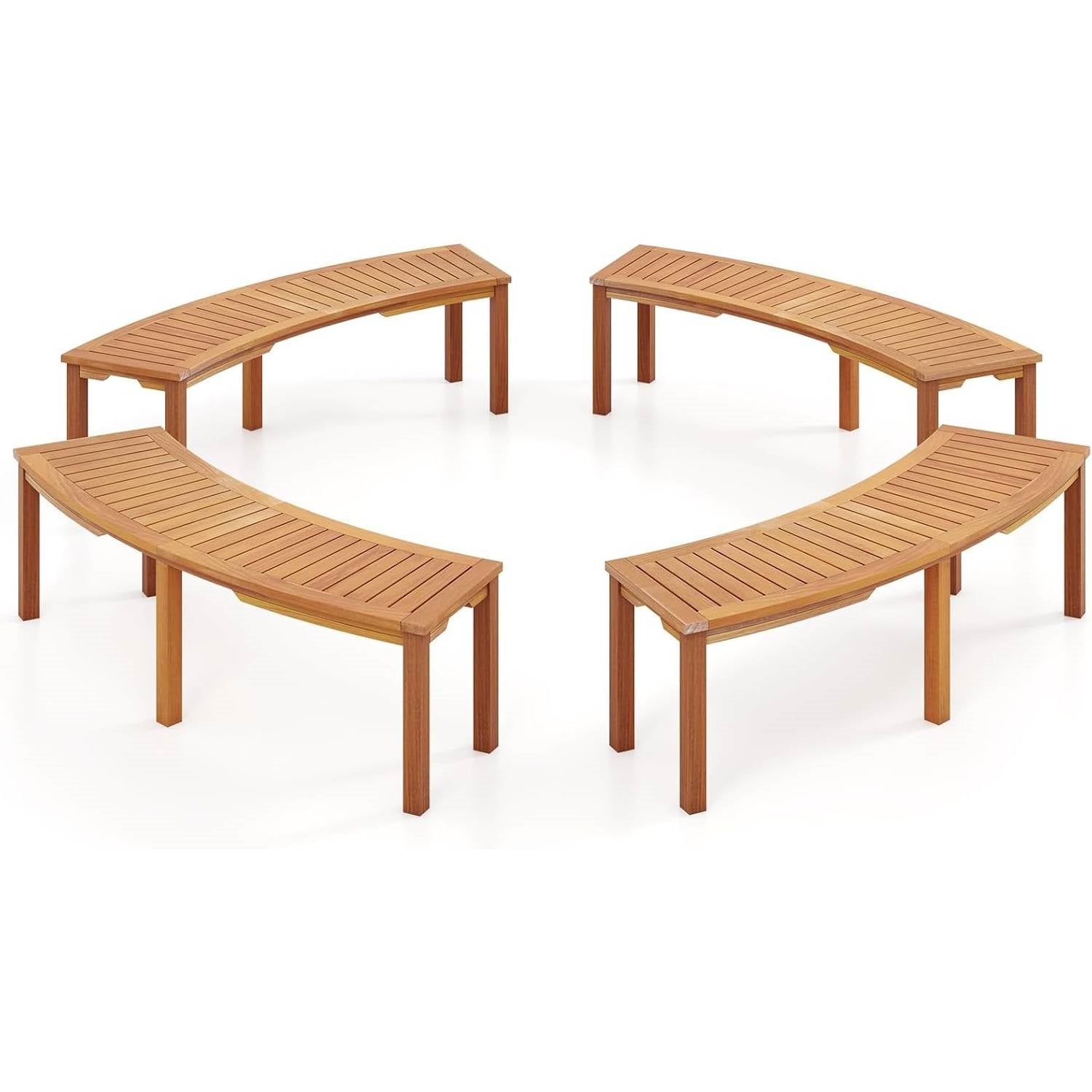 Set of 4 - Outdoor Curved Backless Garden Bench - Around Tree Table or Fire Pit FastFurnishings