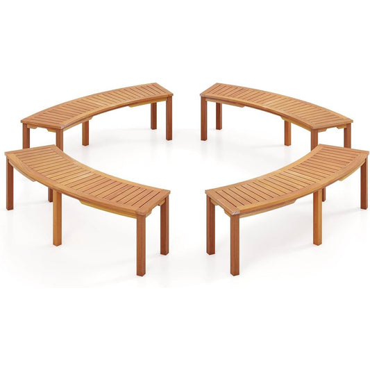 Set of 4 - Outdoor Curved Backless Garden Bench - Around Tree Table or Fire Pit FastFurnishings