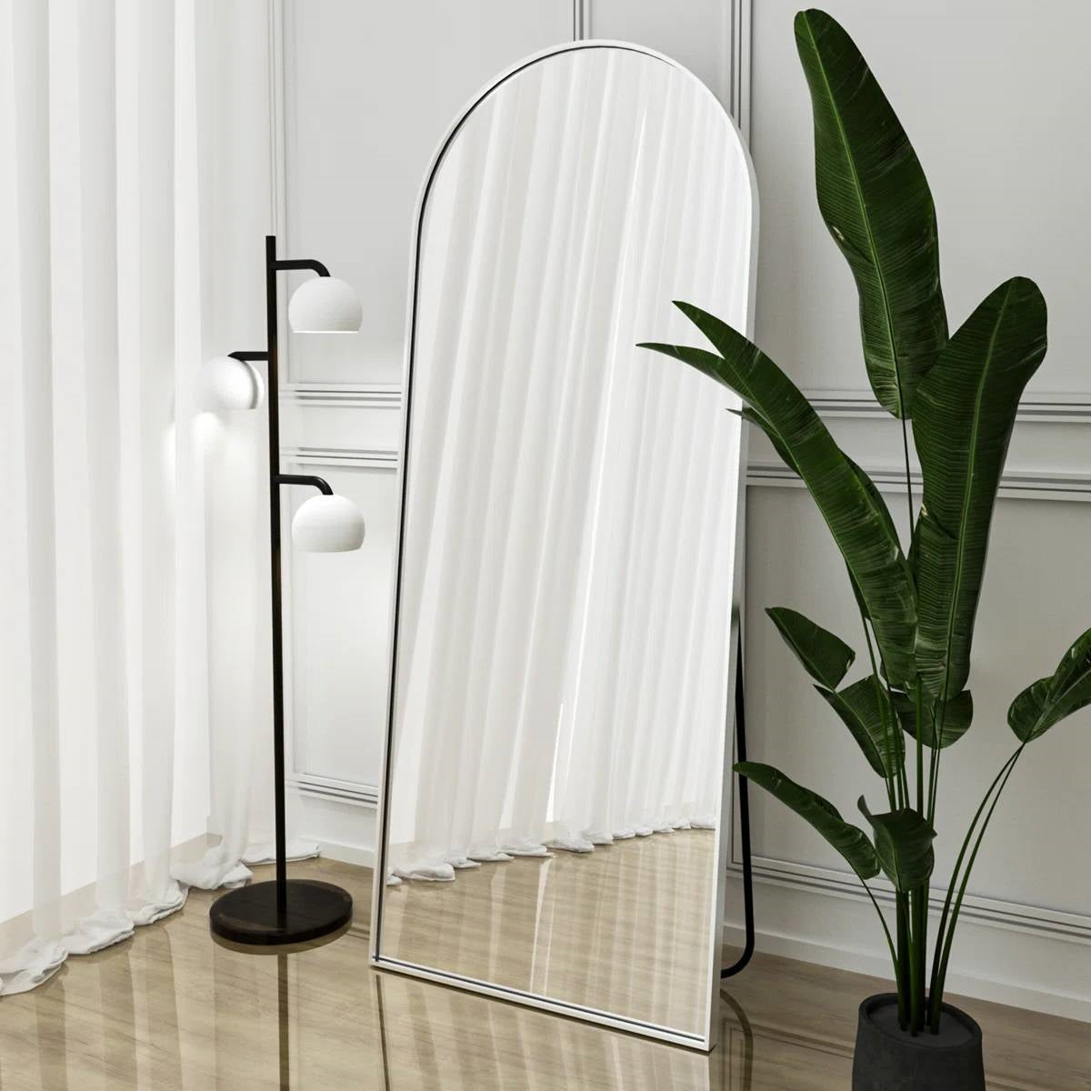 Silver 64-inch Arched Floor Mirror with Stand and Wall Hanging Screws-2
