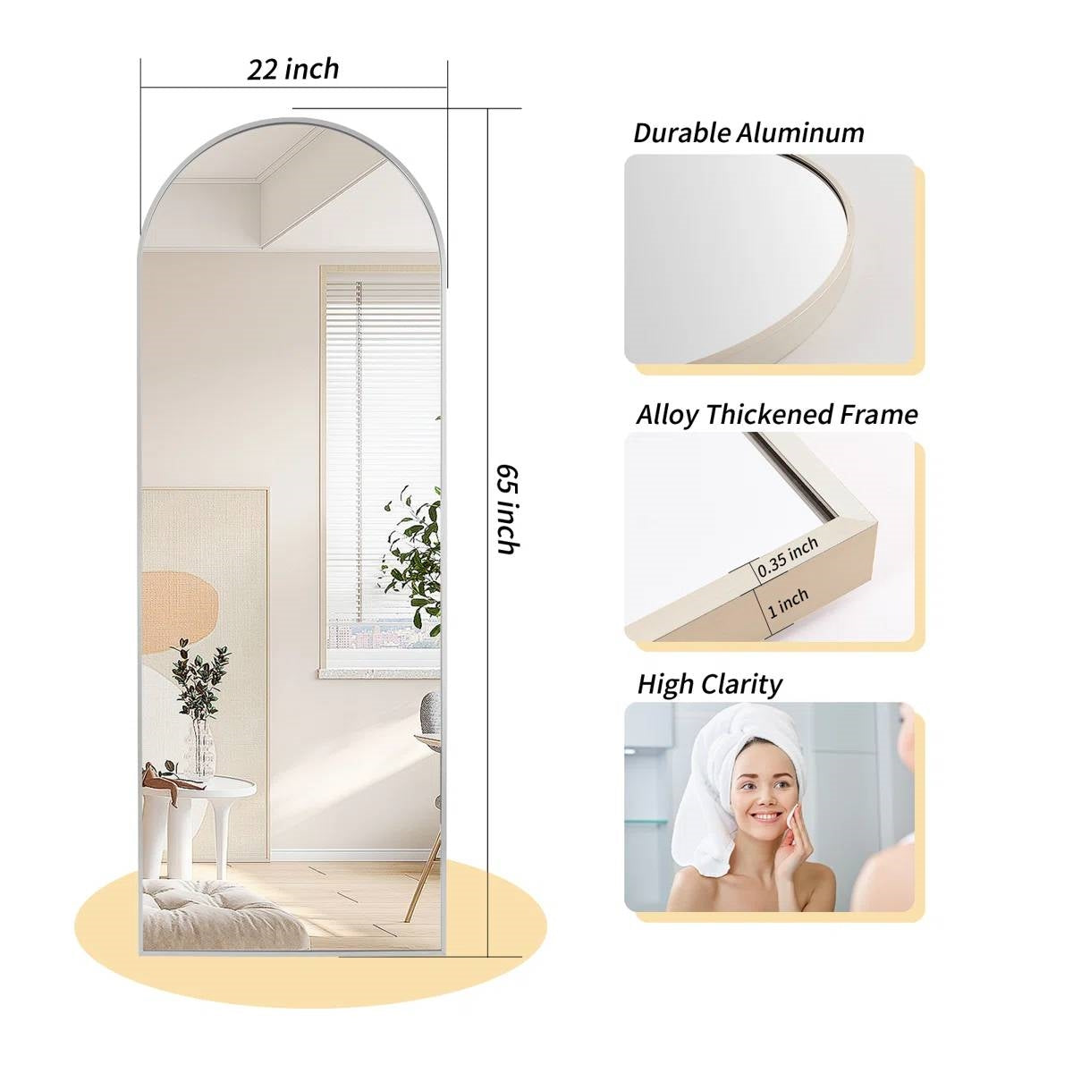 Silver 64-inch Arched Floor Mirror with Stand and Wall Hanging Screws-3