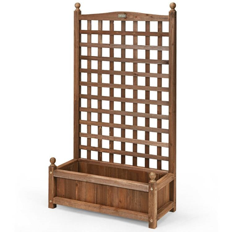 Solid Wood Farmhouse Garden Planter Box with 48-inch High Trellis FastFurnishings