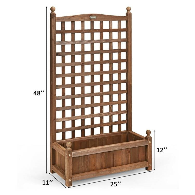 Solid Wood Farmhouse Garden Planter Box with 48-inch High Trellis FastFurnishings