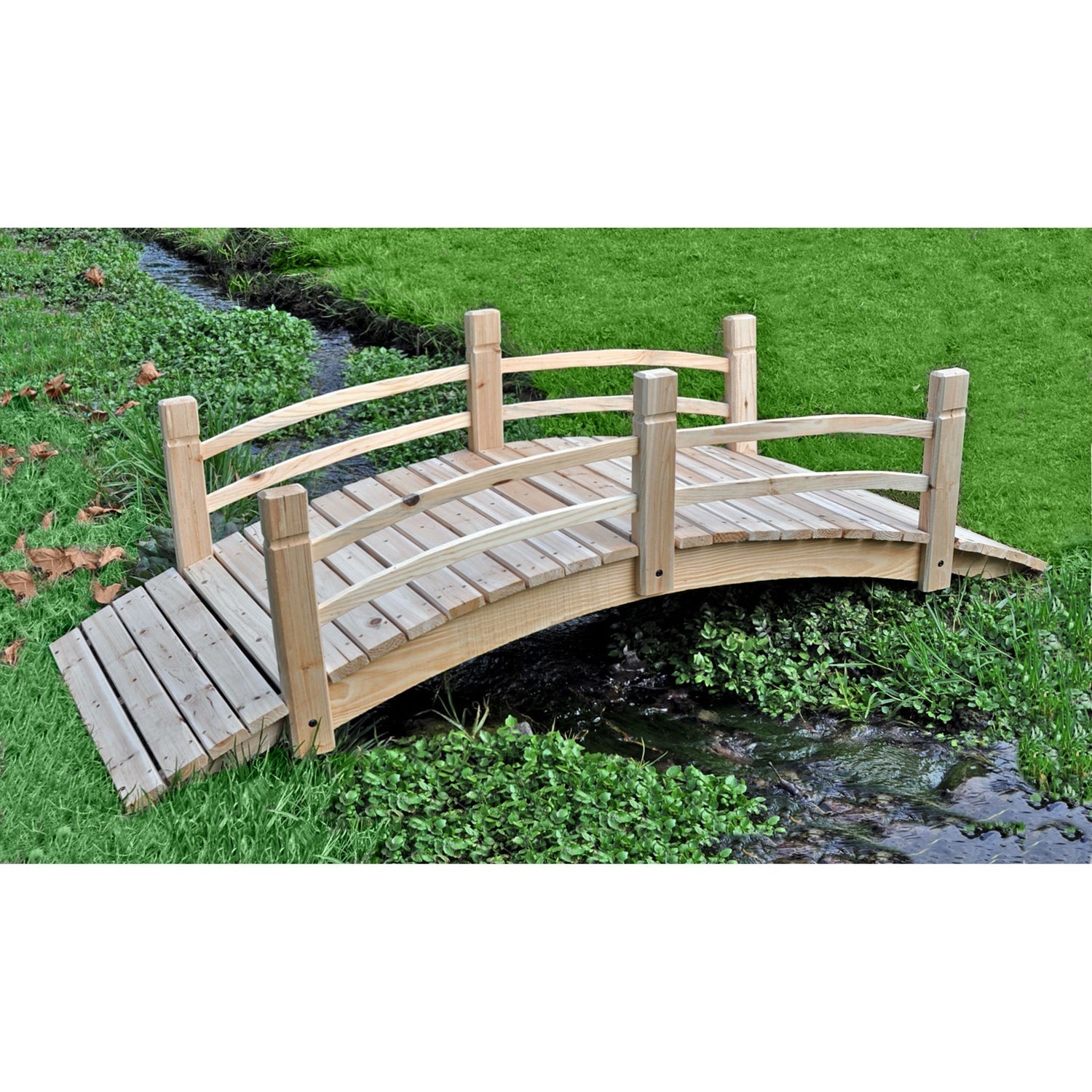 5-Ft Cedar Wood Garden Bridge with Railings in Natural Finish FastFurnishings