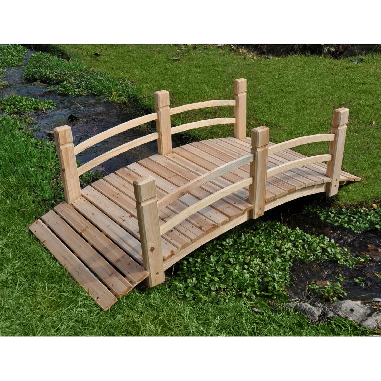5-Ft Cedar Wood Garden Bridge with Railings in Natural Finish FastFurnishings