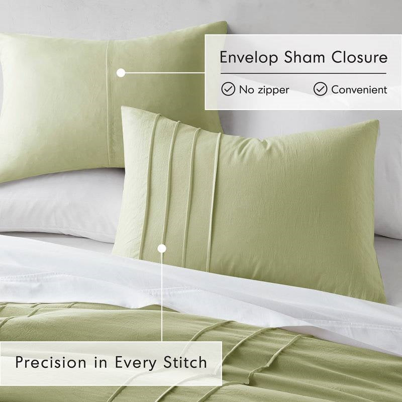 King size Microfiber Pleated Lightweight Soft Comforter Set in Sage Green-2