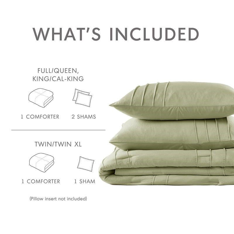 King size Microfiber Pleated Lightweight Soft Comforter Set in Sage Green-4