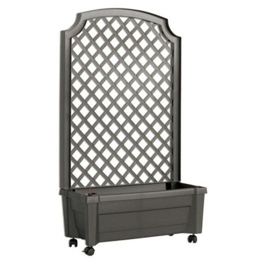 Indoor/Outdoor Grey Polypropylene Self Watering Planter with Trellis on Wheels-0