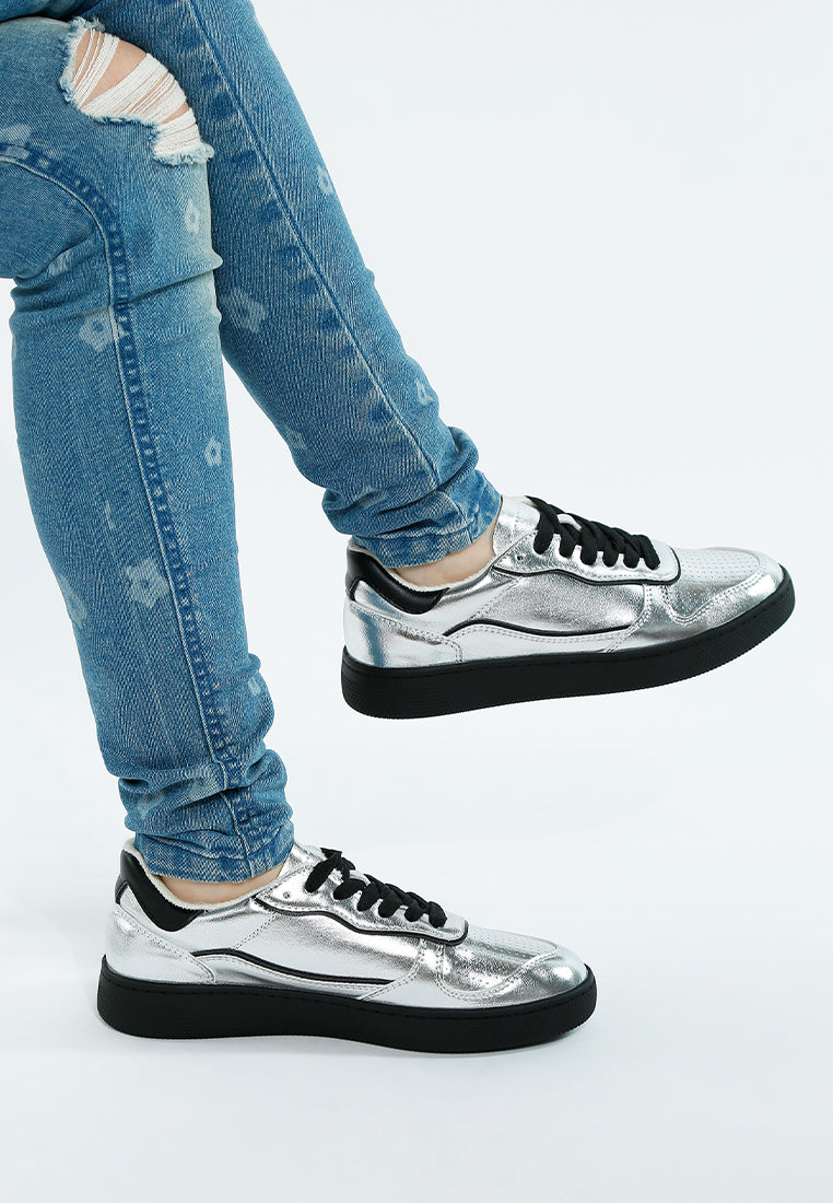 Kyniska Metallic Faux Leather Everyday Sneakers London Rag
