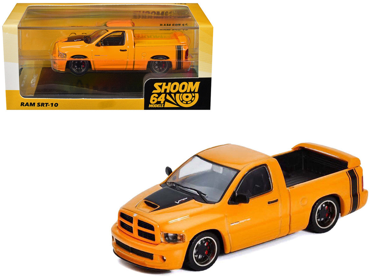 2003 Dodge Ram SRT-10 Pickup Truck Yellow with Black Tail Stripe 1/64 Diecast Model Car by Shoom64 Models SHOOM64
