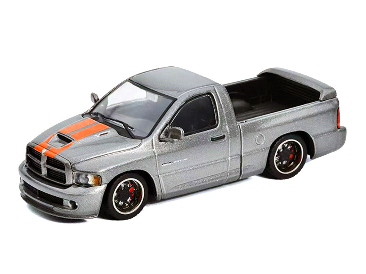 2003 Dodge Ram SRT-10 Pickup Truck Gray Metallic with Orange Stripes 1/64 Diecast Model Car by Shoom64 Models SHOOM64