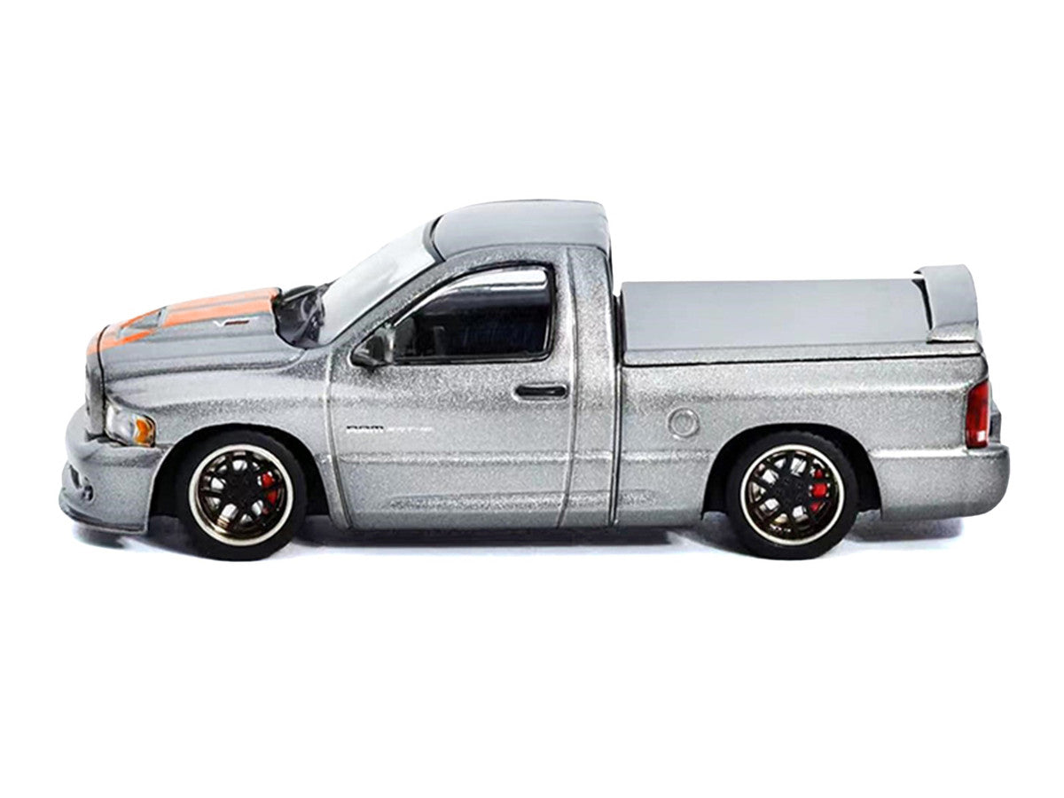 2003 Dodge Ram SRT-10 Pickup Truck Gray Metallic with Orange Stripes 1/64 Diecast Model Car by Shoom64 Models SHOOM64