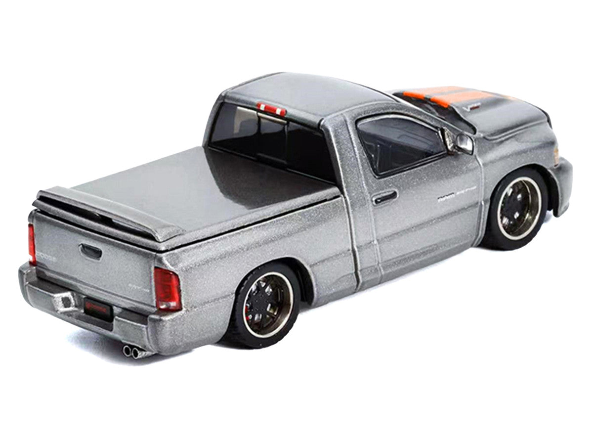 2003 Dodge Ram SRT-10 Pickup Truck Gray Metallic with Orange Stripes 1/64 Diecast Model Car by Shoom64 Models SHOOM64