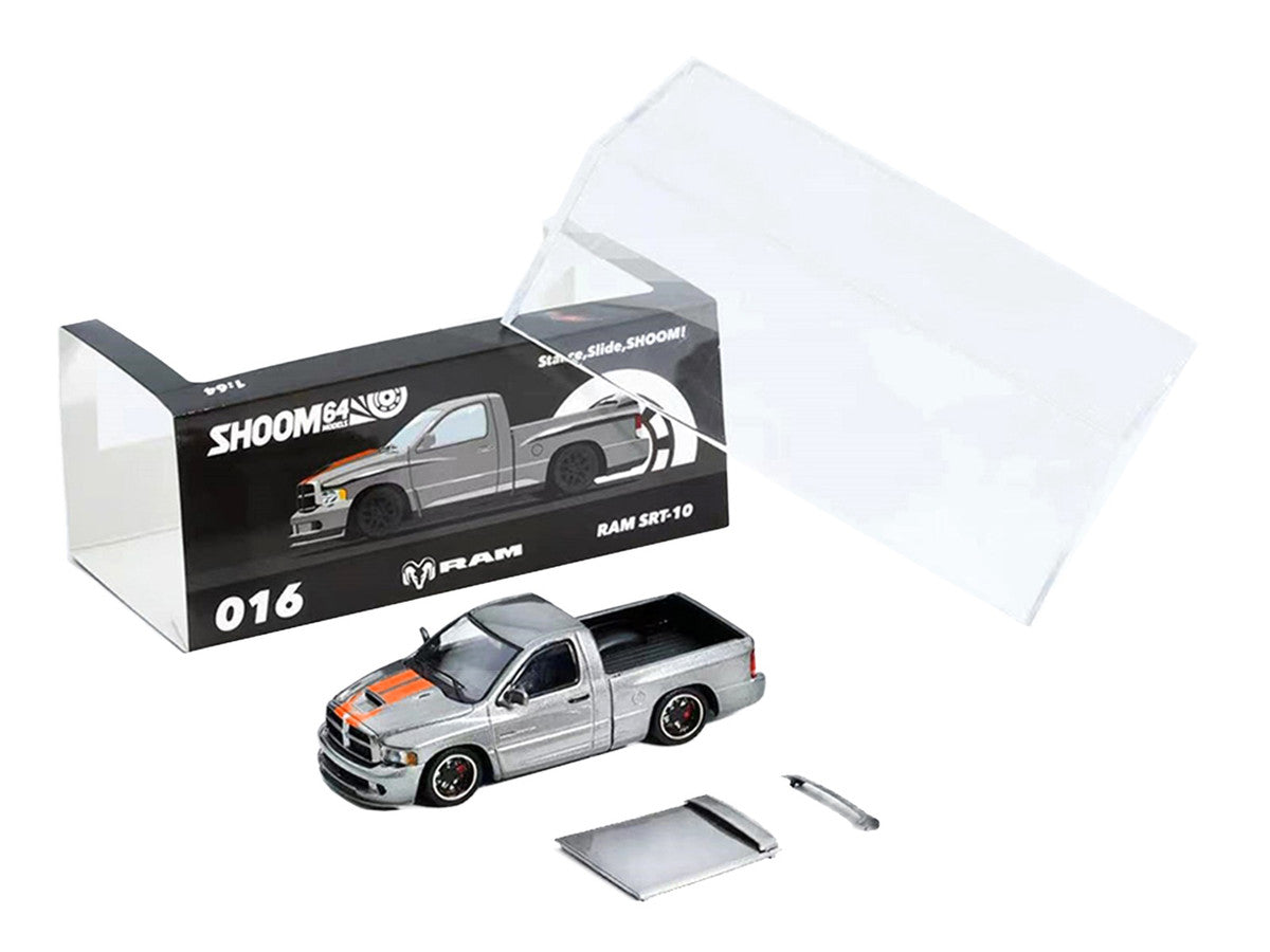 2003 Dodge Ram SRT-10 Pickup Truck Gray Metallic with Orange Stripes 1/64 Diecast Model Car by Shoom64 Models SHOOM64