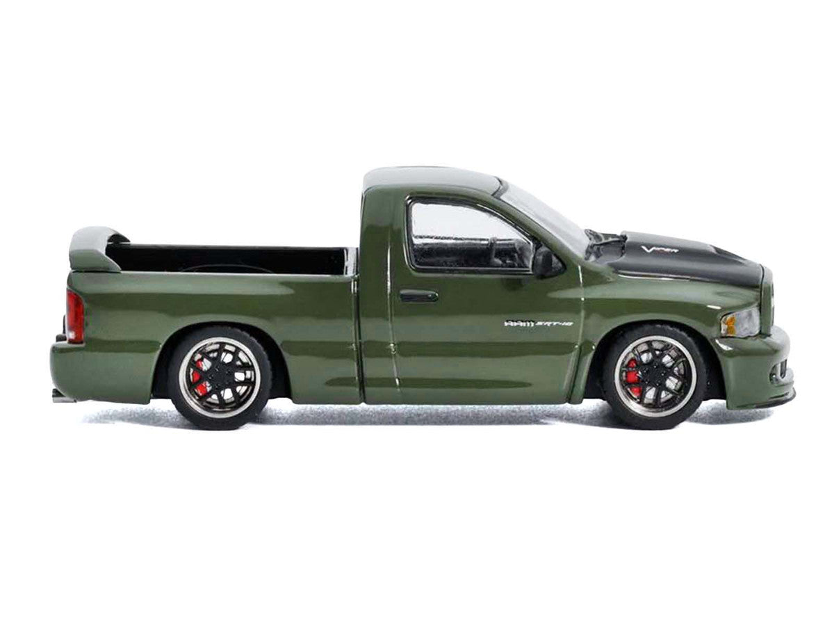 2003 Dodge Ram SRT-10 Pickup Truck Green Metallic with Matt Black Hood 1/64 Diecast Model Car by Shoom64 Models SHOOM64