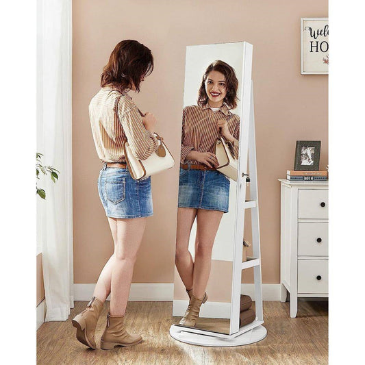 White Jewelry Cabinet Armoire Organizer Freestanding Rotating Mirror-1