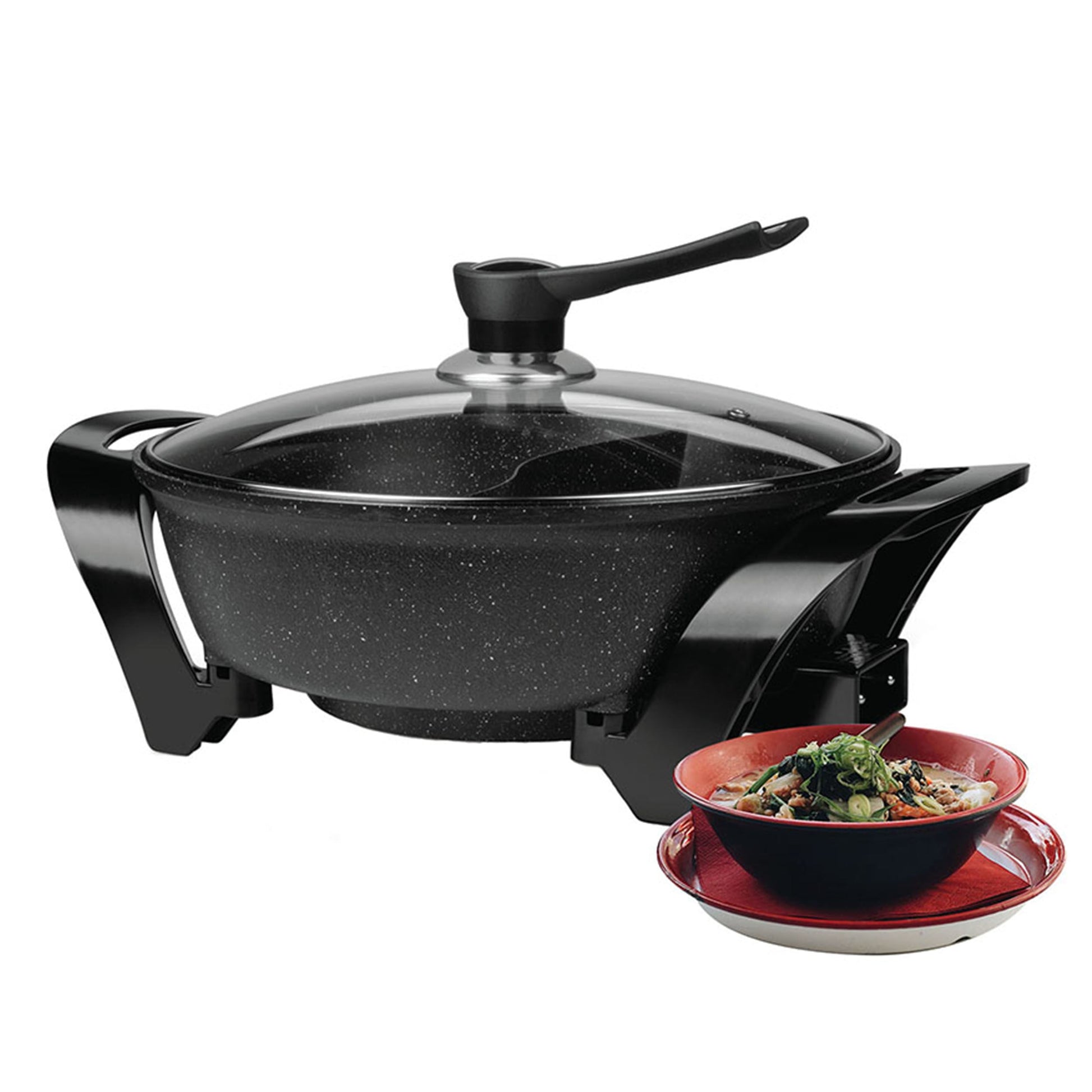Brentwood Electric Non-Stick 6Qt Shabu Shabu Pot with Divider in Black W2B