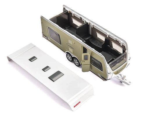 Porsche Macan Turbo Maroon Metallic and Dethleffs Exclusiv Emotion Caravan with Figures and Camp Accessories Set 1/55 Diecast Model by Siku